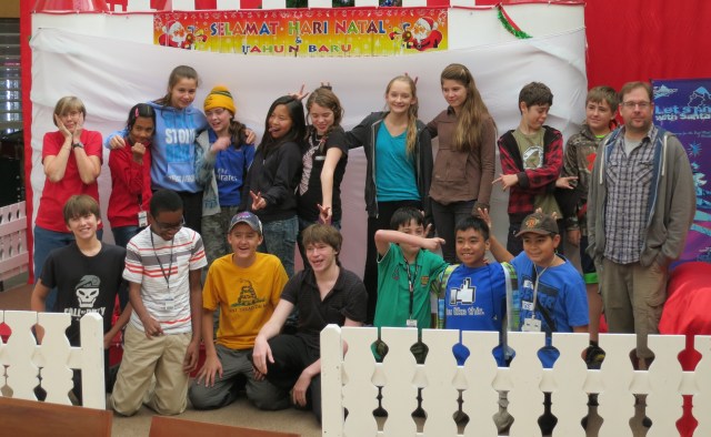 Tembagapura's middle school students and their teachers, Ms. Karen and Mr. James.  