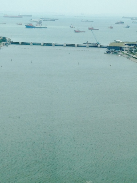 A view of the harbor and ocean from the top.