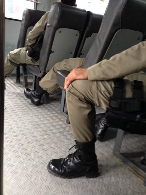 This is a clandestine photo of the three polisi who were sitting across from me.  