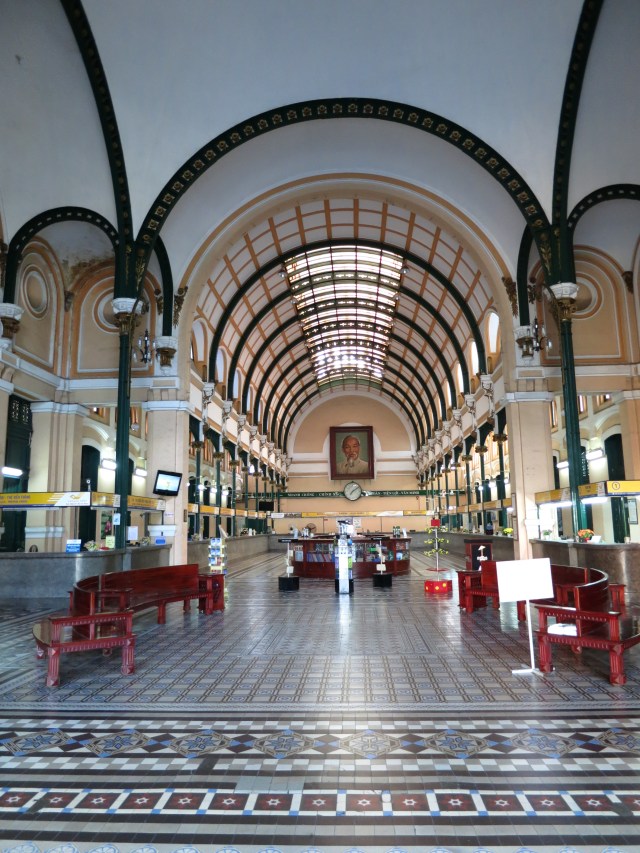 The interior of the Central Post Office.  There was an official government holiday the day that we went to the post office, so it was locked up tight.  It was only locked with an iron gate, so we were able to peek inside and take pictures.  
