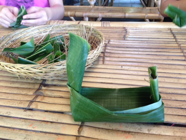 These are the bowls and spoons (in the basket) that the students made out to eat their meals.