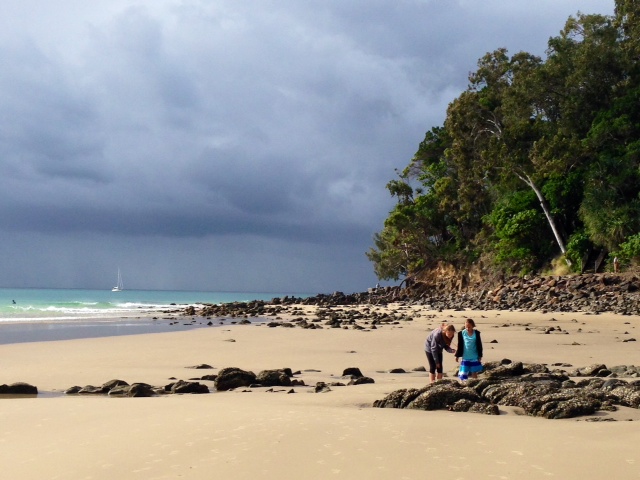 The girls enjoying the beach in Noosa Heads.