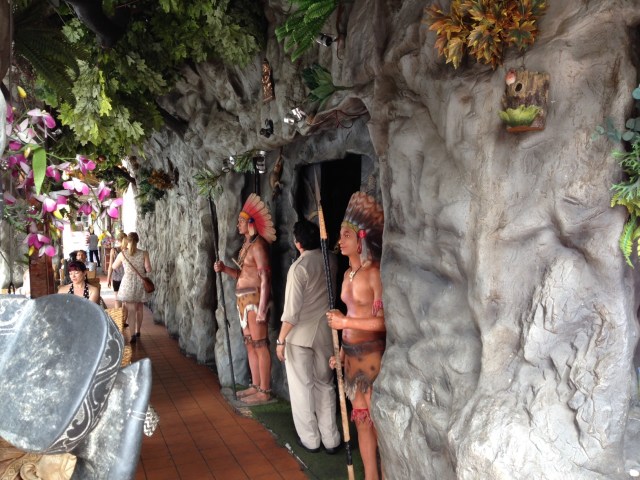 Sometimes we see and experience strange things during our travels. While we were in Little India, we ate lunch at a little restaurant called The Jungle Tandoor. At first sight, it reminded us of the Rainforest Cafe. After a closer look, we started to realize that the Singaporean Indians don't seem to be in touch with their ancestral roots. Our first clue should have been when we passed through the front doors, which were flanked by Native Americans. Inside, the dining room was scattered with animals from the rainforest (including monkeys, elephants, toucans, and lizards). Then, we noticed polar bears, dinosaurs, bald eagles, and seagulls mixed in with the grouping. 