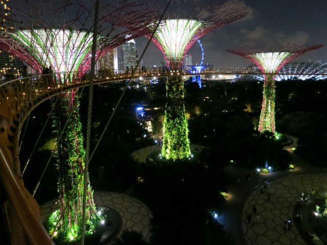 The Super Trees at the Gardens at the Bay at dusk.